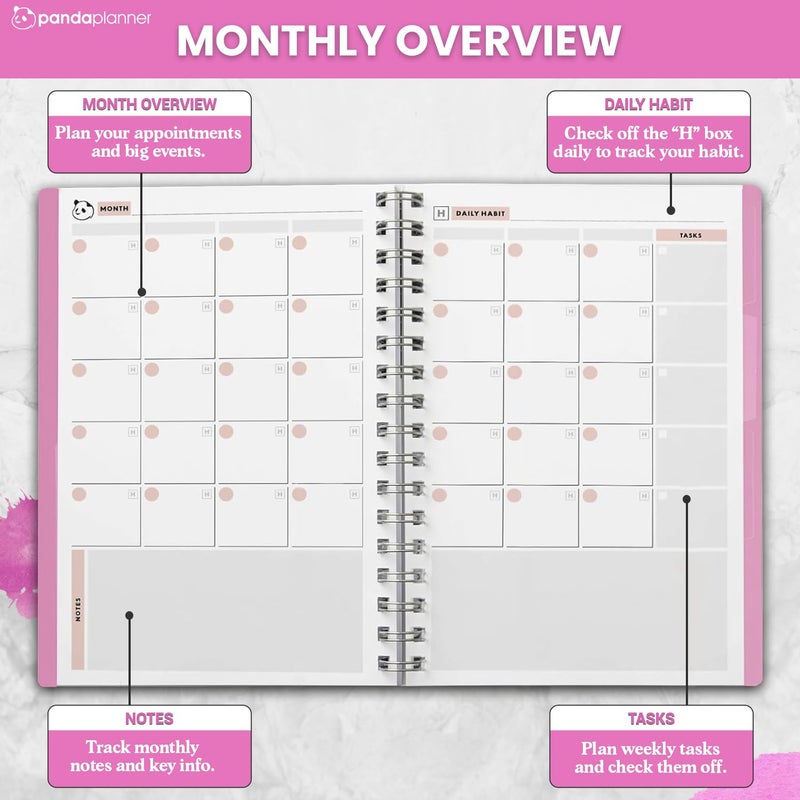 Panda Planner 2026 Undated Daily Planner with Hourly Schedule 5.75" x 8.25" â€“ 90 Days Daily Journal with Spiral Binding â€“ To Do List Notebook with Habit Tracker for Home/Office Supplies â€“ Pink - Image 4